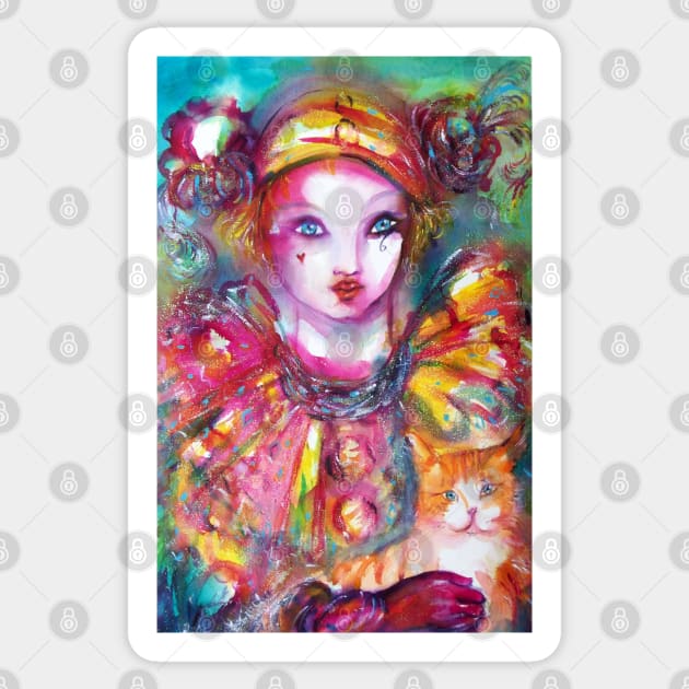 Pierrot with Cat / Venetian Masquerade Masks Watercolor Sticker by BulganLumini